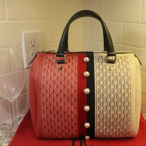 Carolina Herrera Red and Tan Leather Handbag